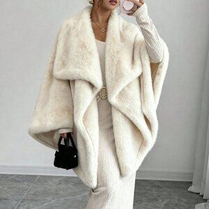 Beige Casual Women's faux fur Shawl Cardigan